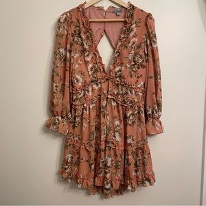 J for Justify Open Black V-Neck Dress Floral Print XL